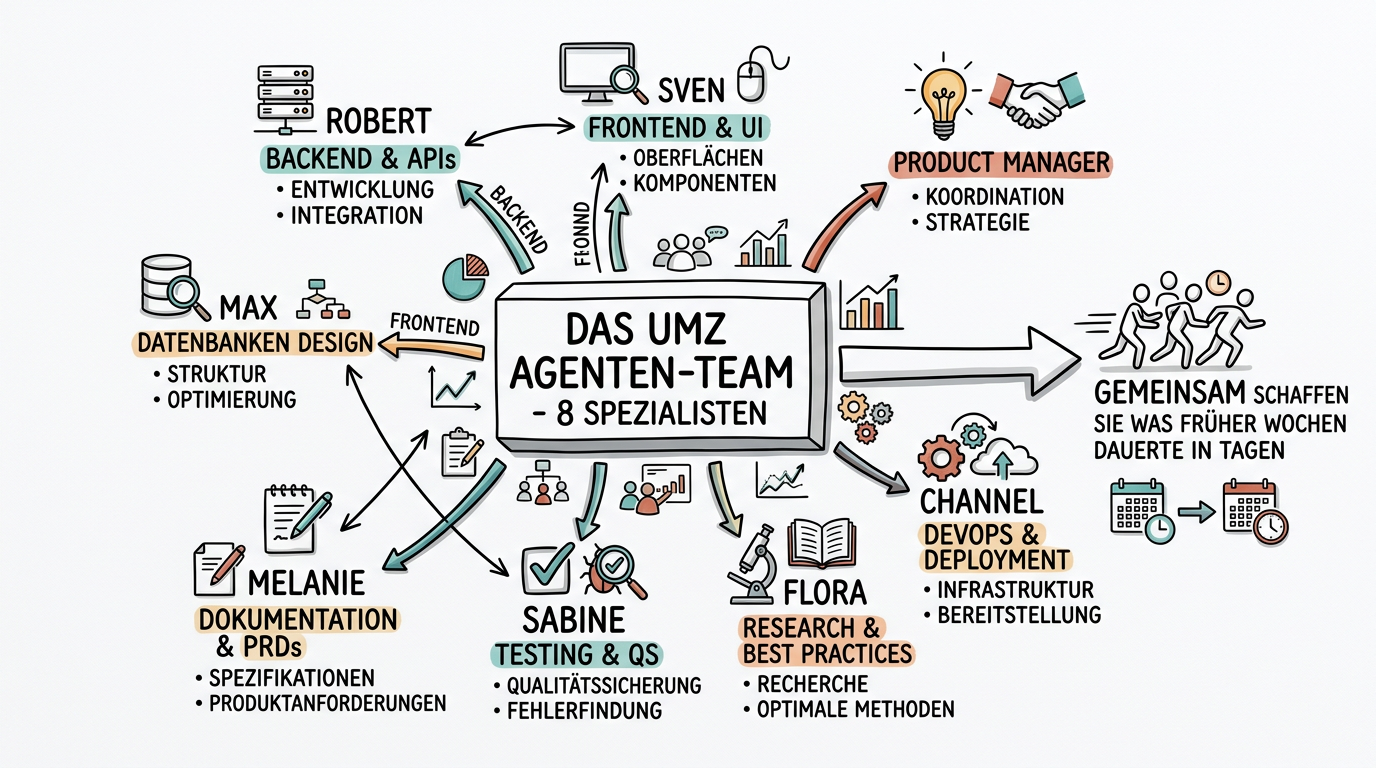 Das UMZ Agenten-Team: 8 spezialisierte KI-Agenten
